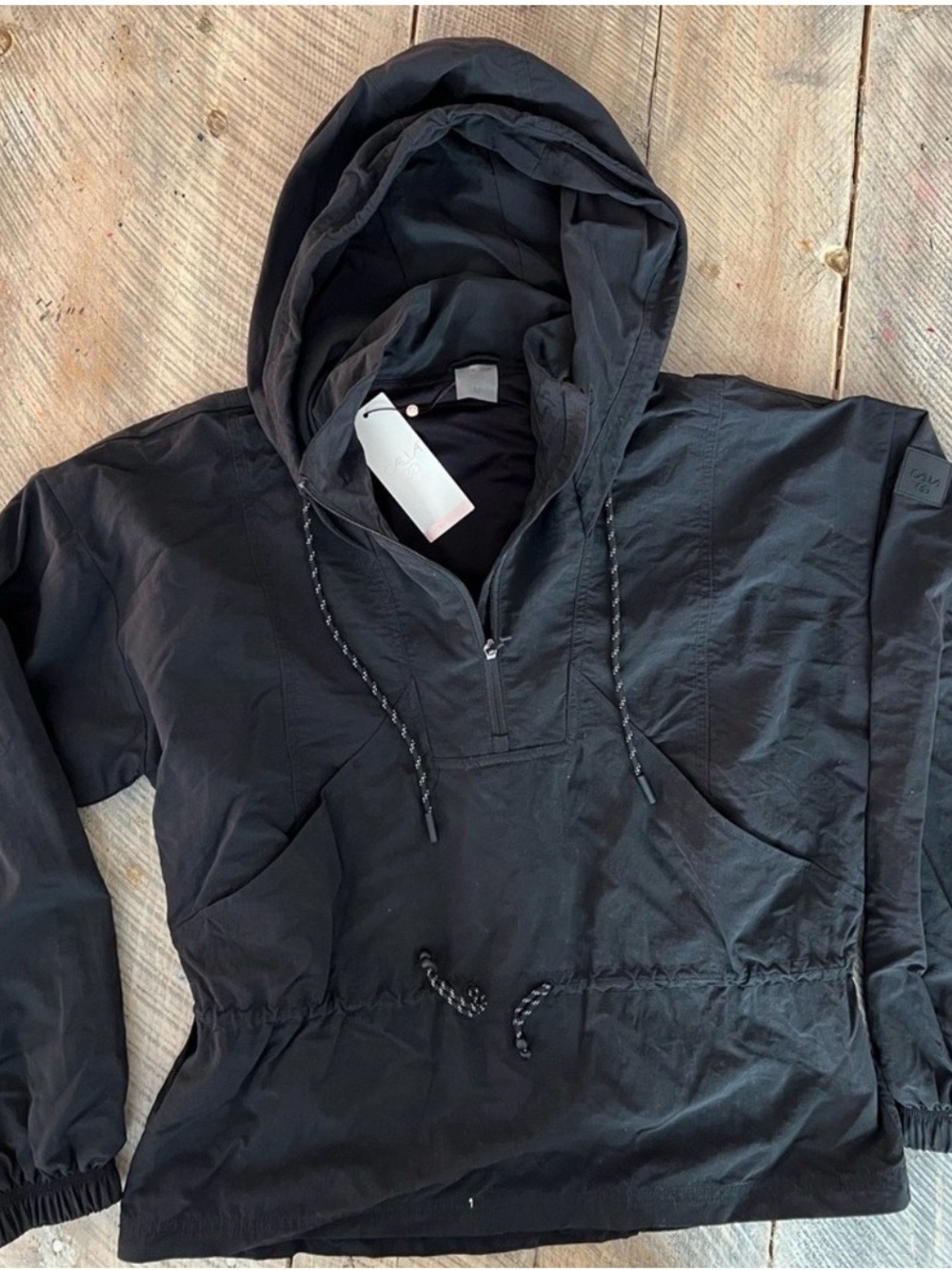Black Hooded Pullover Bomber Jacket - Women Sz Small EUC